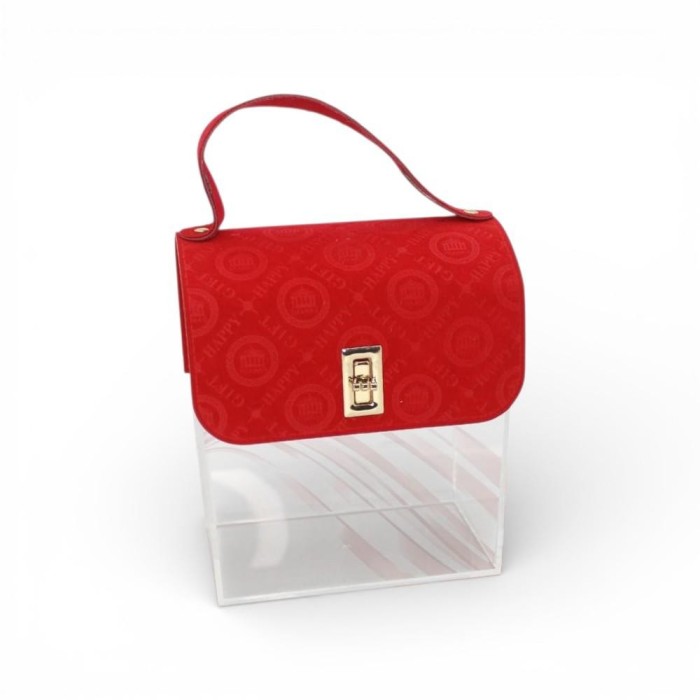 BORSA PLASTICA E VELLUTO ROSSA 16X10X18